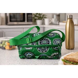 Vera Bradley Green Cupcake Medallion Lunch Tote Front Pockets Adjustable Strap